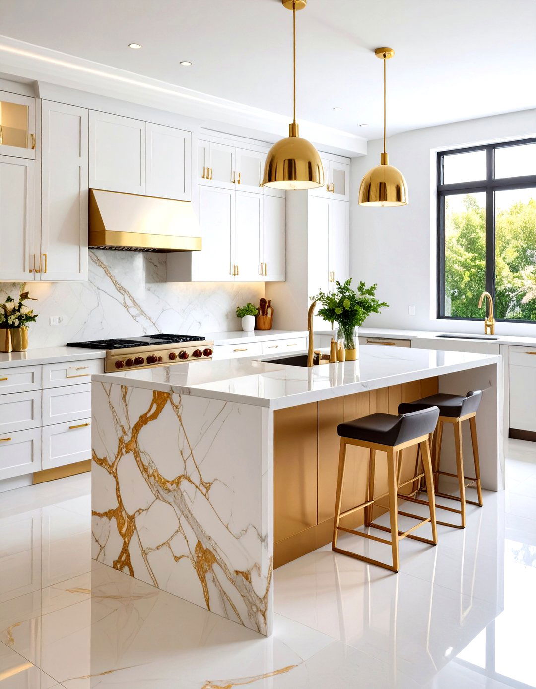 Calacatta Gold Statement Marble Kitchen Floor - 20 Marble Kitchen Floor Ideas