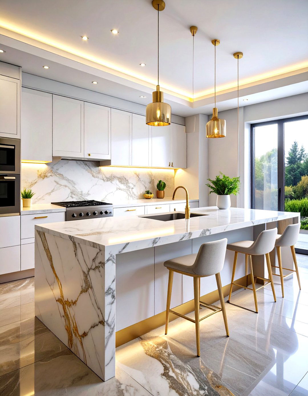 Calacatta Marble Kitchen Splashback Slab Design - 20 Kitchen Splashback Ideas
