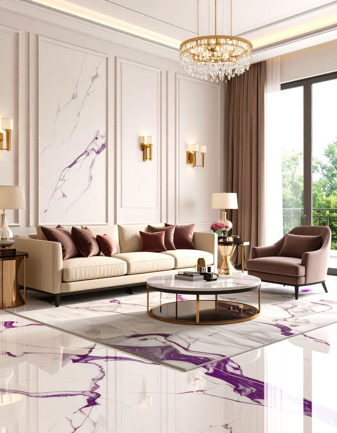 Calacatta Viola Statement Swirl - 20 Marble Floor Living Room Ideas