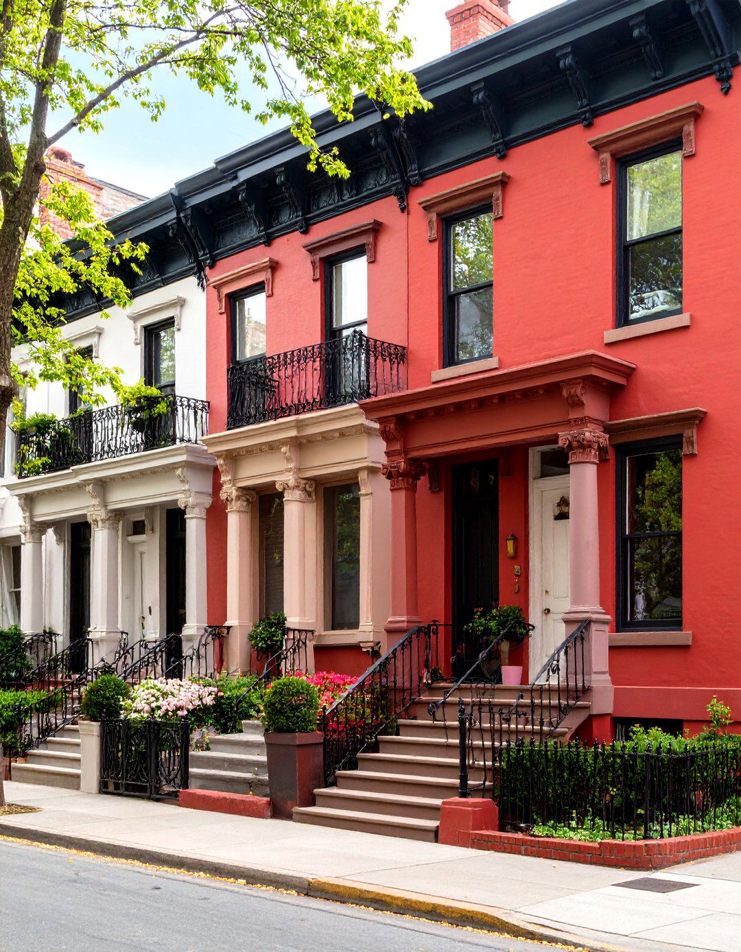 Caliente Red Urban Row House Exterior - 20 Dark Red House Exterior Ideas