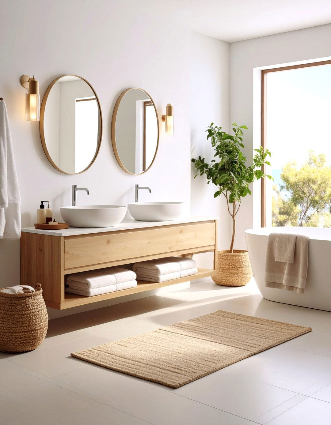 Calm Canvas Bathroom All White Walls with Beige Accents - 20 Beige and White Bathroom Ideas