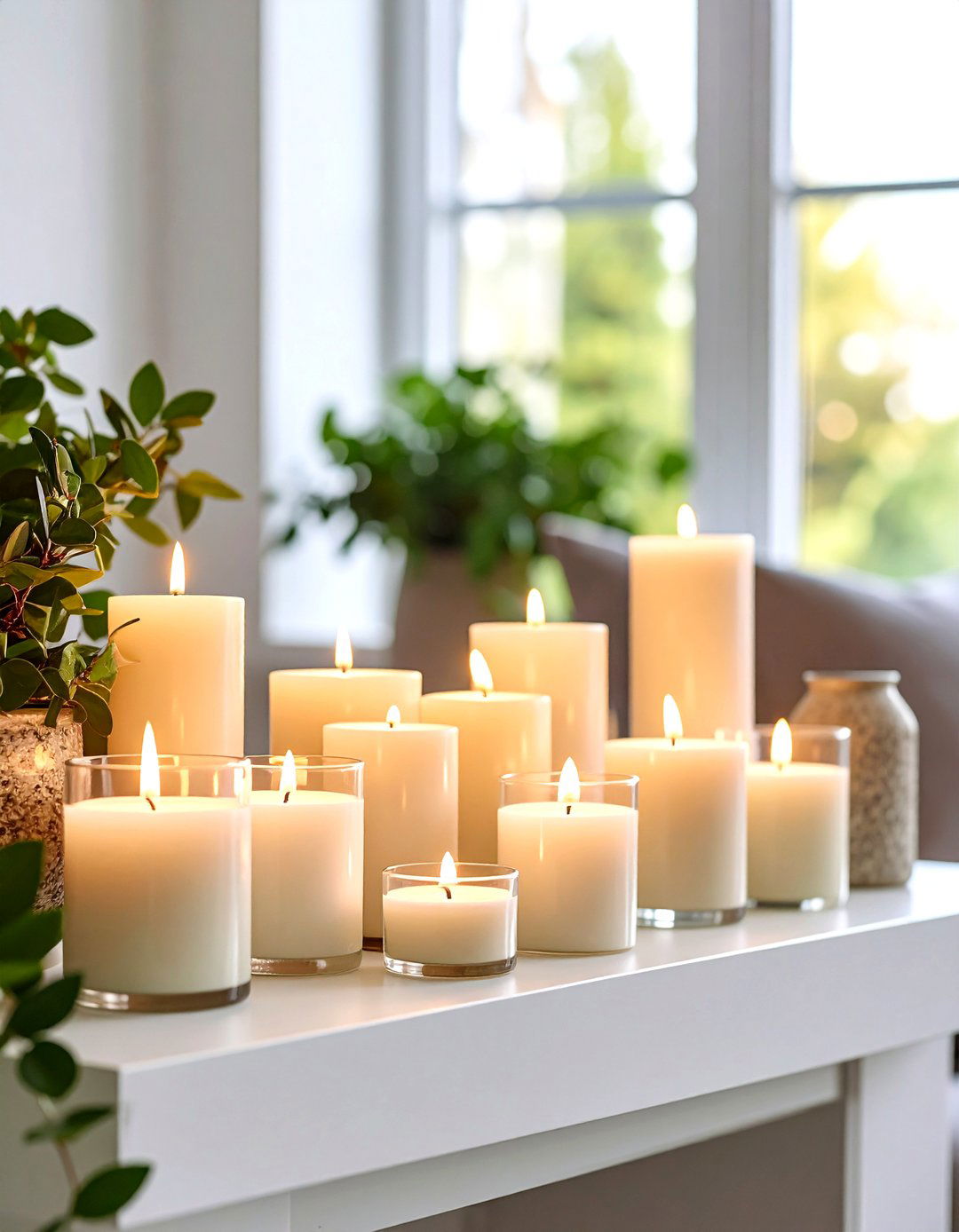 Candle Clusters Enhance Living Room Ambience - 20 Dark Living Room Ideas