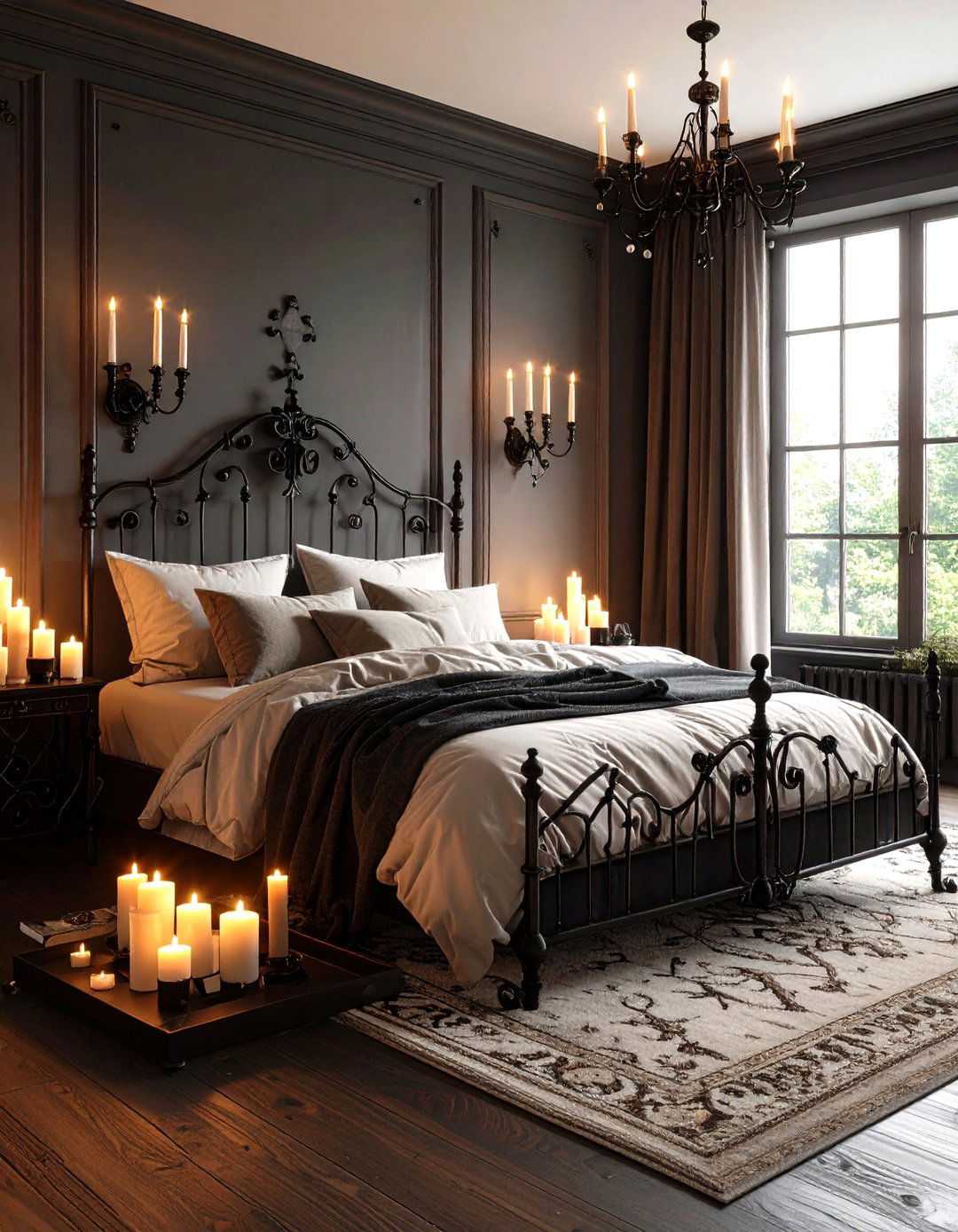 Candle Clusters and Sconce Lighting for an Atmospheric Gothic Bedroom - 20 Gothic Bedroom Ideas