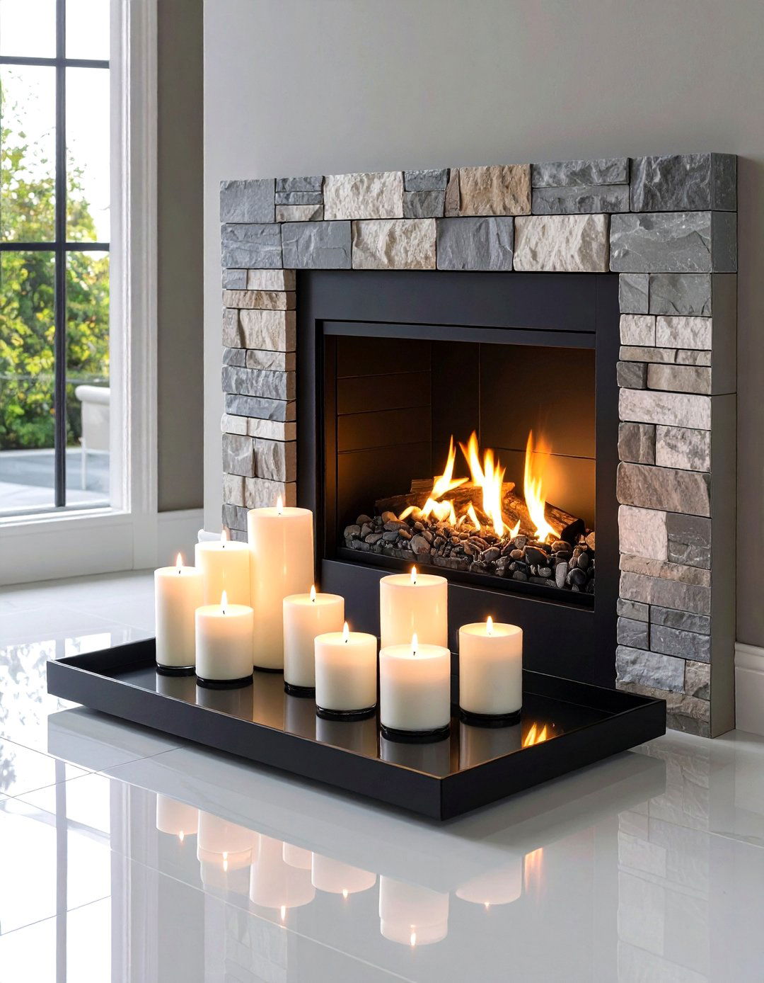 Candle Filled Faux Fireplace Glow - 20 Faux Fireplace Ideas