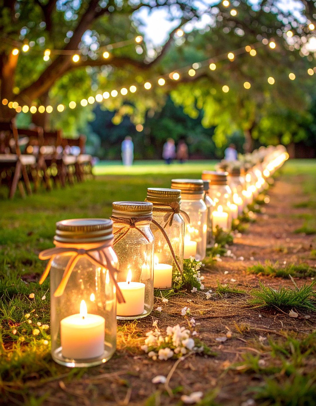 Candlelit Mason Jars Lining Garden Wedding Aisles - 20 Garden Wedding Ideas