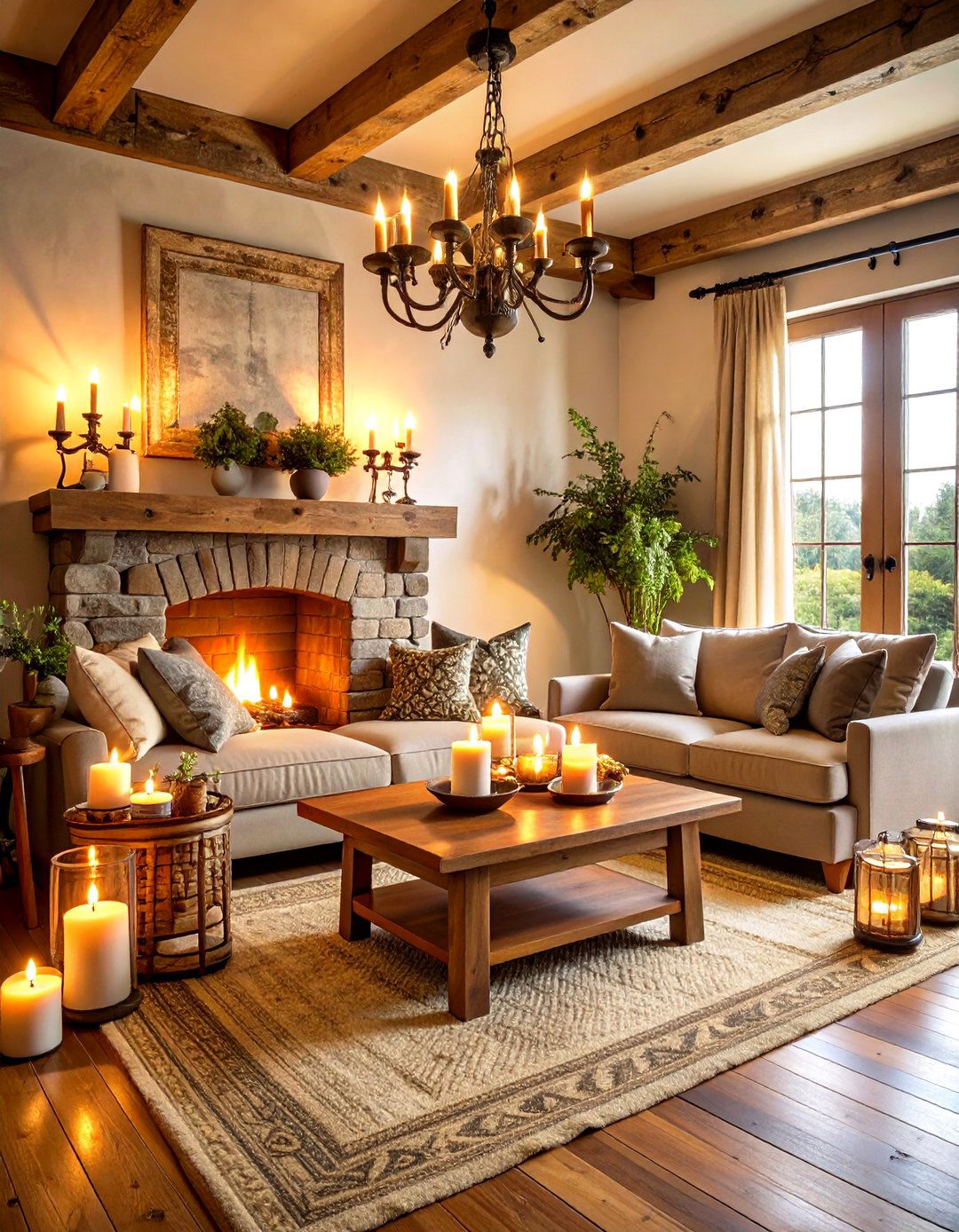Candlelit Primitive Living Room with Soft Lighting - 20 Primitive Living Room Ideas
