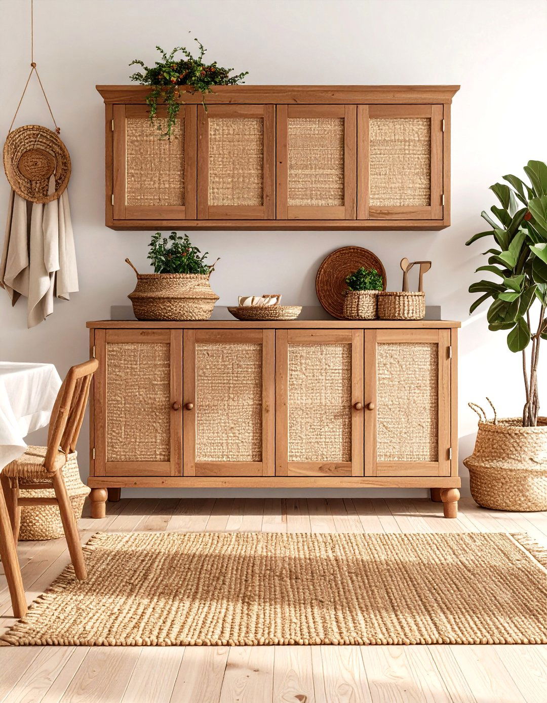 Cane Panel Dining Room Hutch for Natural Texture - 20 Dining Room Hutch Ideas