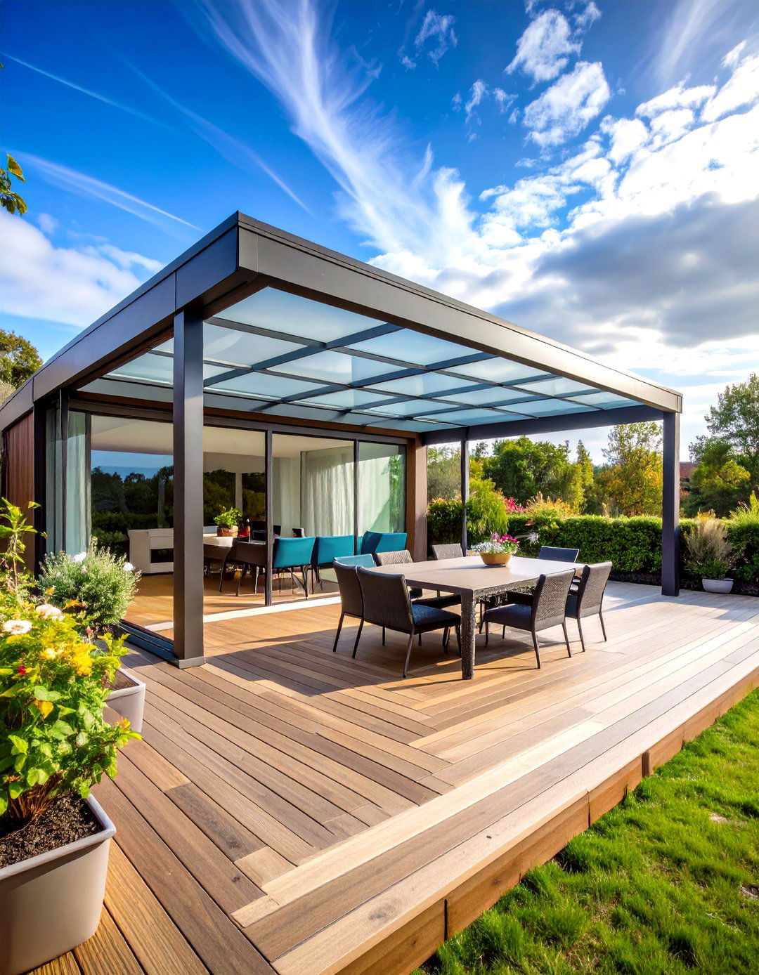 Cantilever Umbrella Partially Covered Deck Layout - 20 Partially Covered Deck Ideas