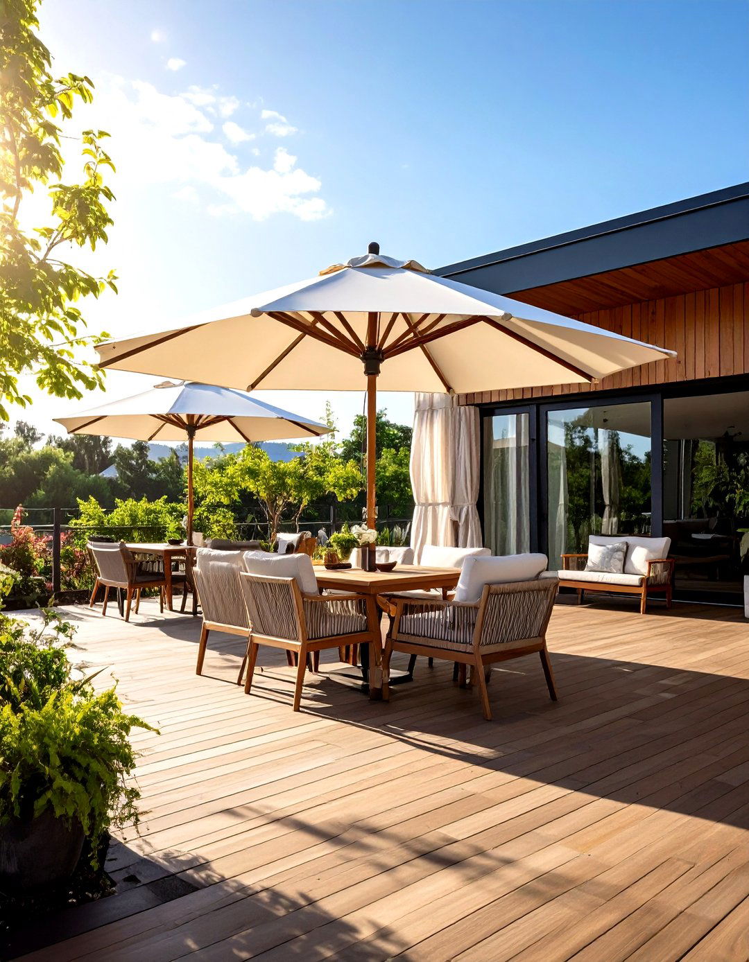 Cantilever Umbrellas with Side Panels on Decks - 20 Deck Privacy Ideas