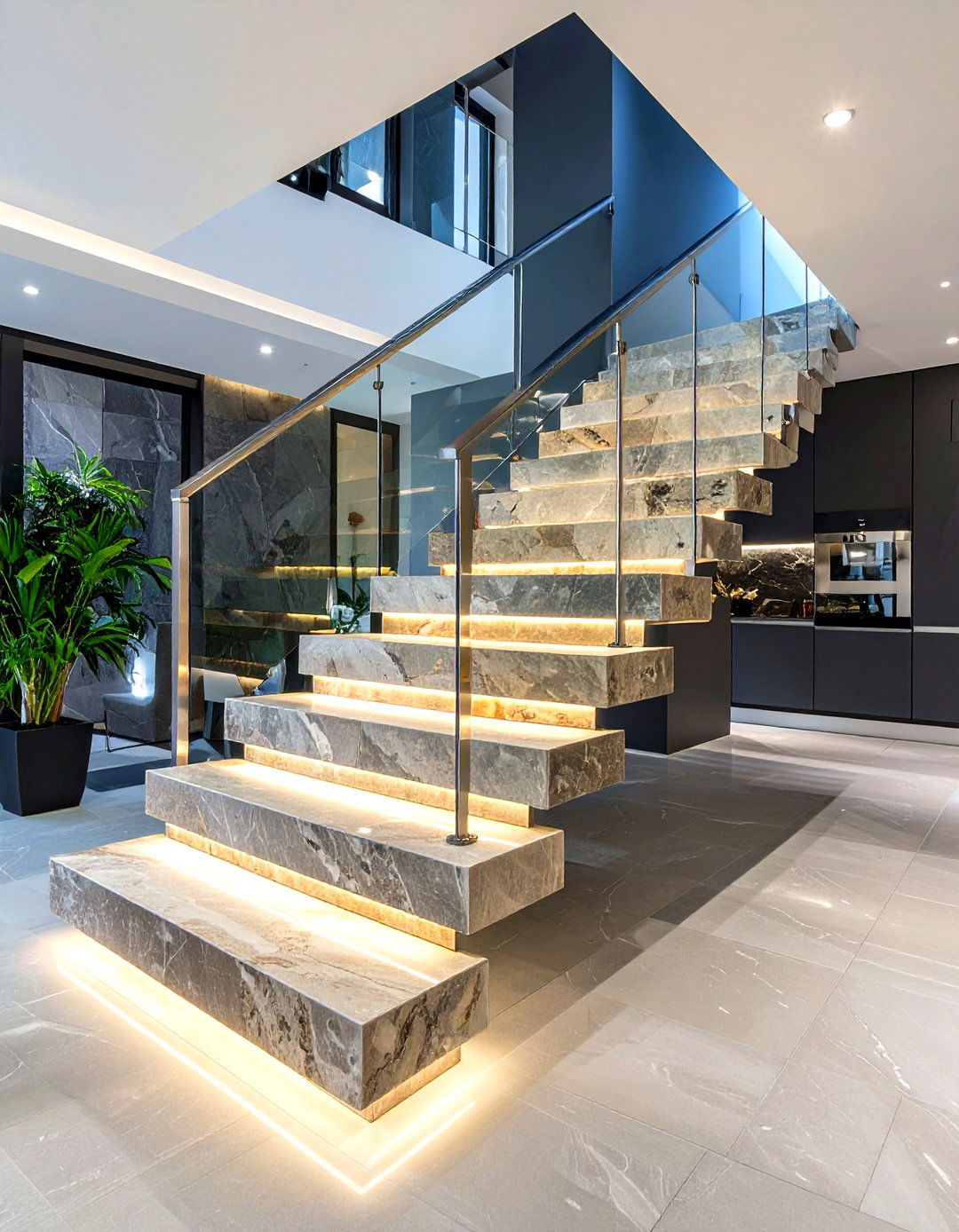 Cantilevered Stone Front Steps - 20 Front Step Ideas