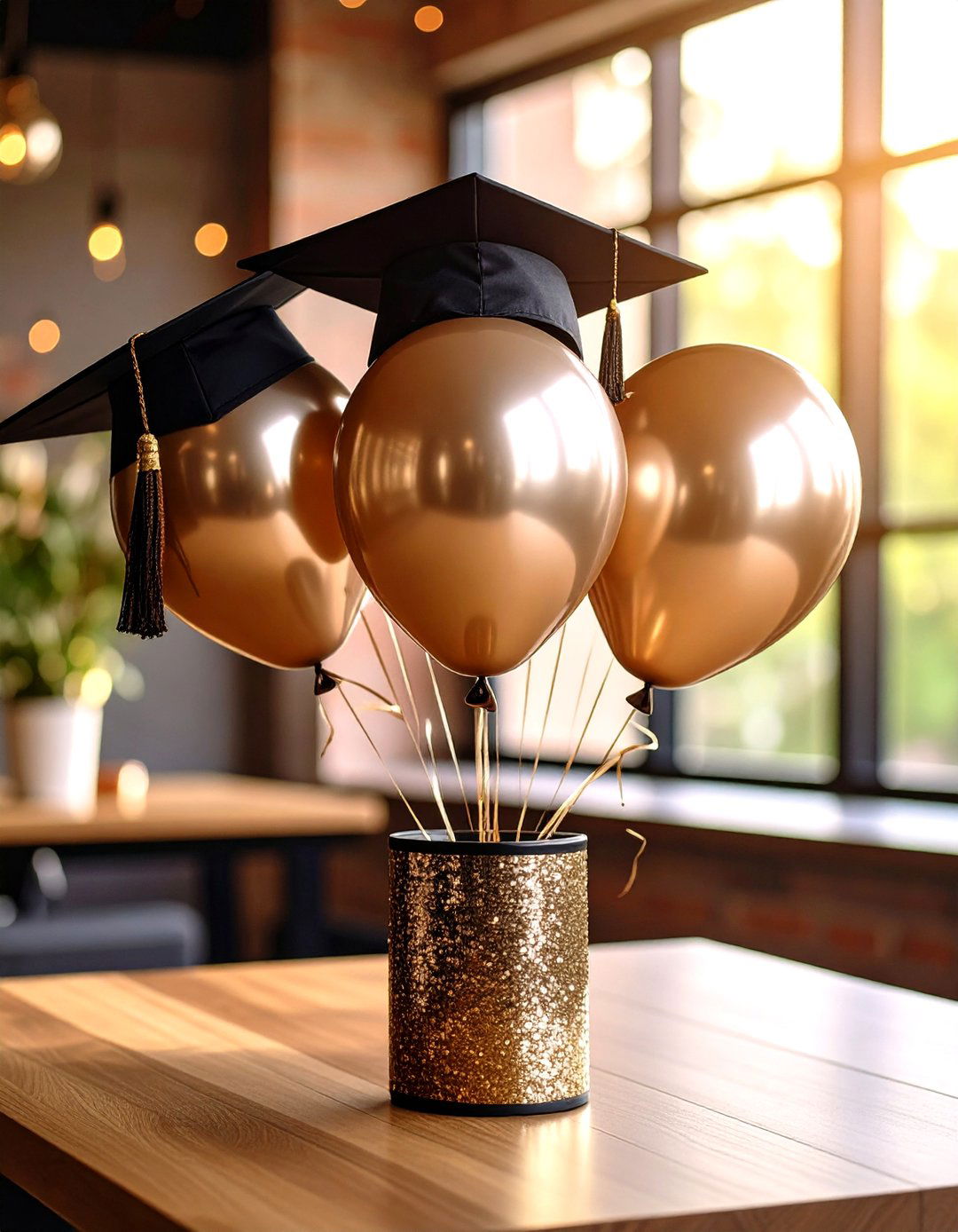 Cap Topped Balloon Bouquet Graduation Centerpiece - 20 Graduation Centerpiece Ideas