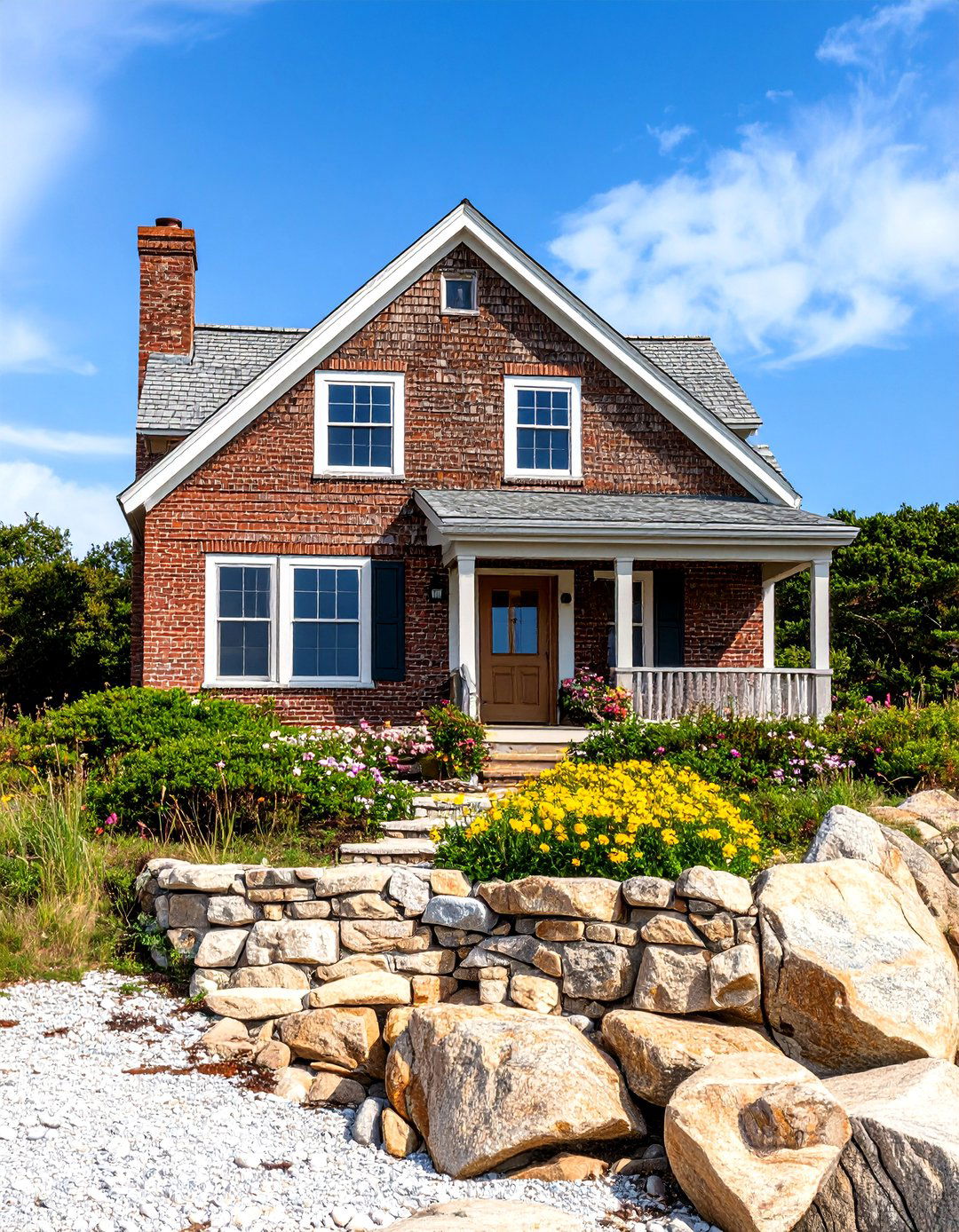 Cape Cod Brick Houses with Stone Coastal Accents - 20 Brick Houses With Stone Accents