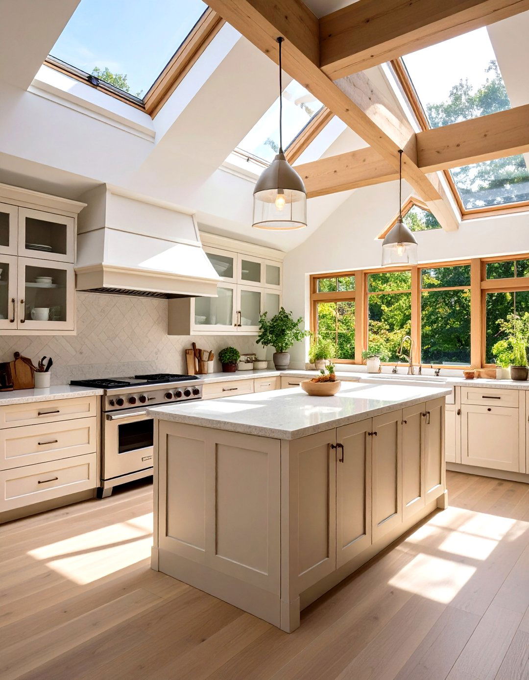 Capturing Sunshine Off white Cabinets Beneath Skylights - 25 Off-white Kitchen Cabinets