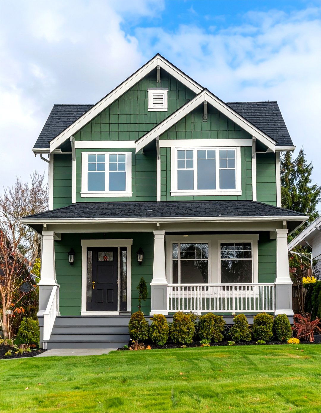 Card Room Green with Charcoal Roofline - 20 Dark Green Exterior Paint Color Schemes