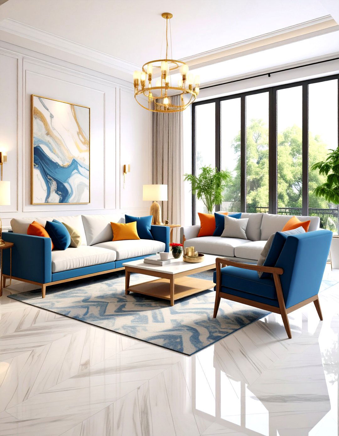 Carrara Chevron Chic - 20 Marble Floor Living Room Ideas