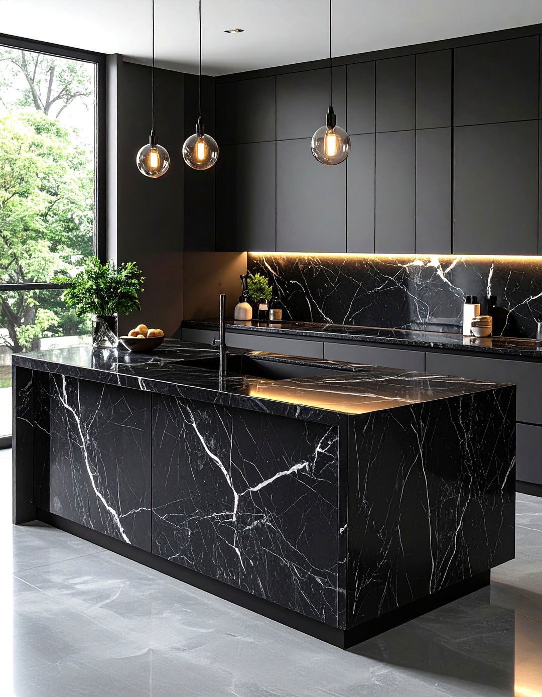 Carve a Sink Into Gray Veined Black Marble - 20 Gray and Black Kitchen Ideas