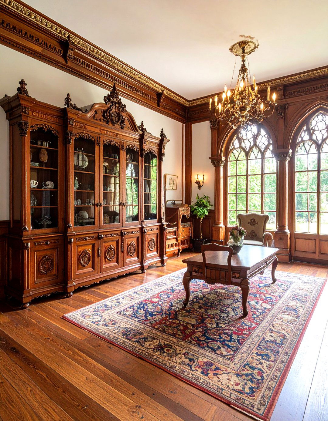 Carved Wood Cabinets - 20 Victorian Dark Green Living Room Ideas