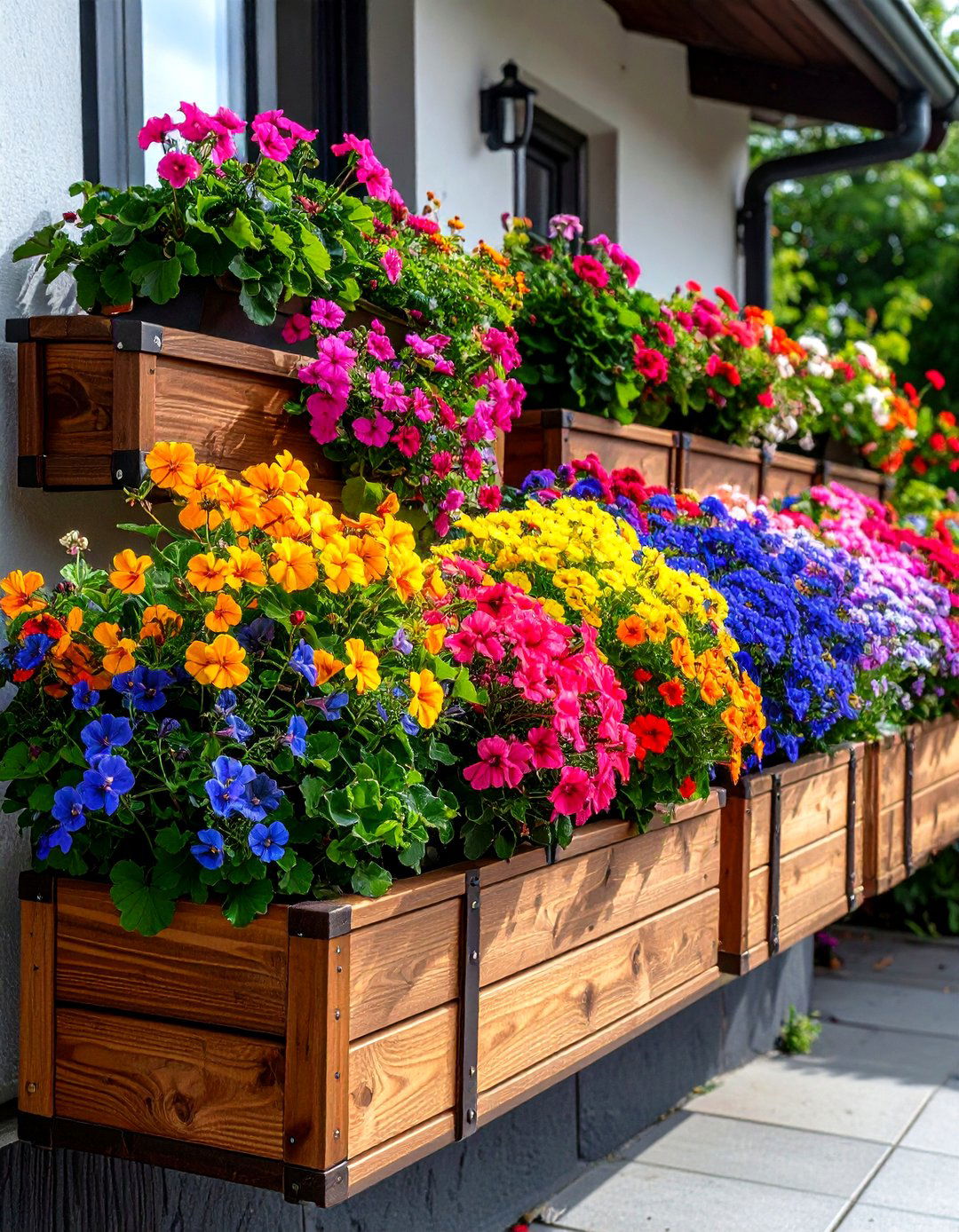 Cascading Flower Boxes on the Balcony Rail - 20 French Balcony Ideas