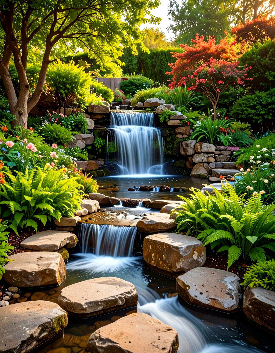 Cascading Waterfall Threads Through Terraced Garden Rooms - 20 Hillside Terraced Garden Ideas