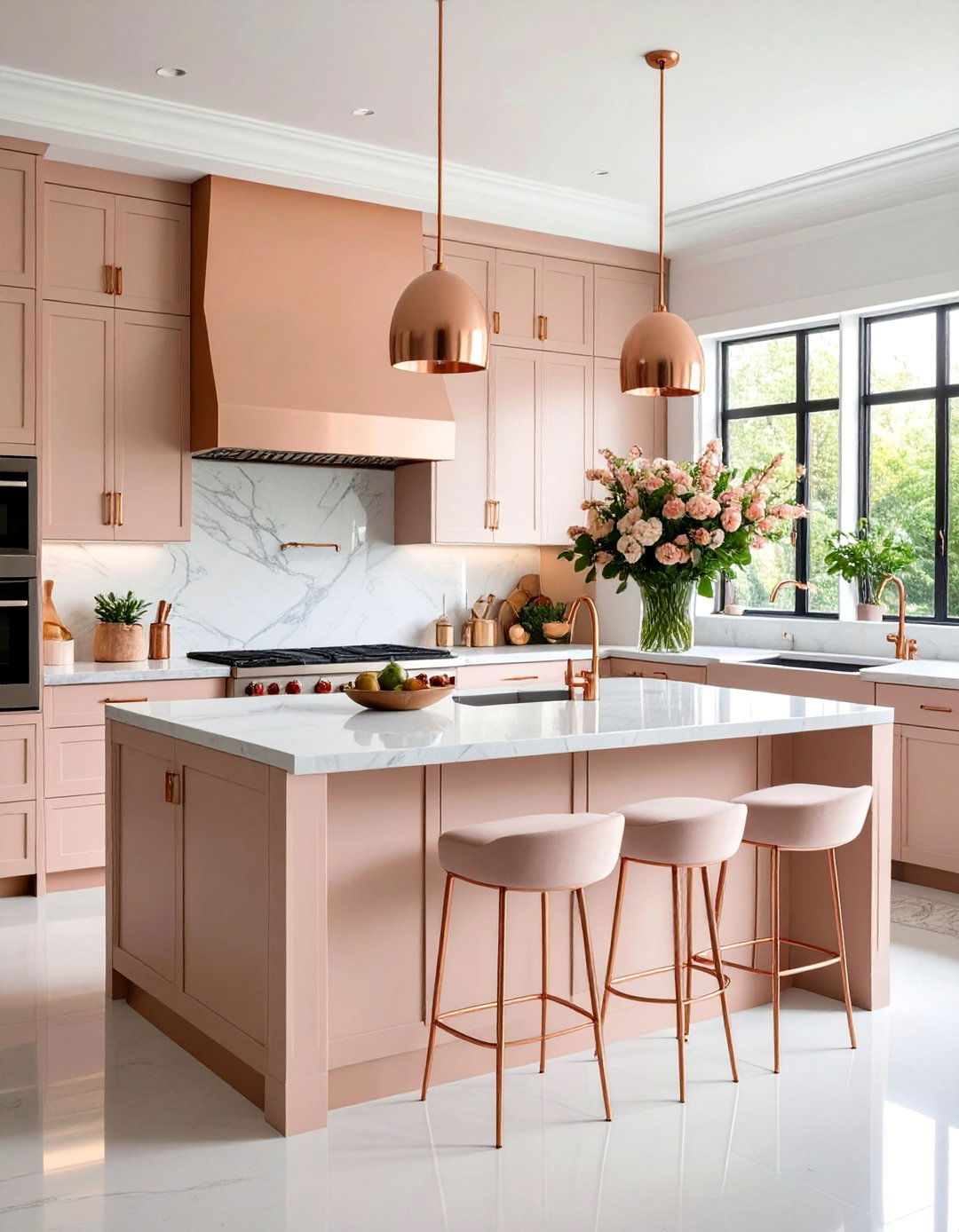 Cashmere Kitchen with Copper and Rose Gold Details - 20 Cashmere Kitchen Ideas