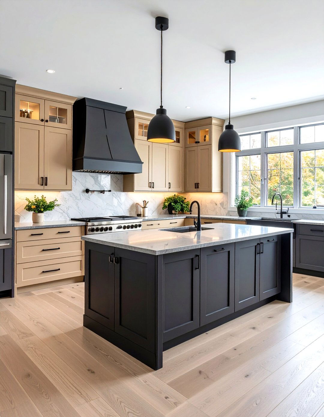 Cashmere Kitchen with Dark Grey Island Contrast - 20 Cashmere Kitchen Ideas