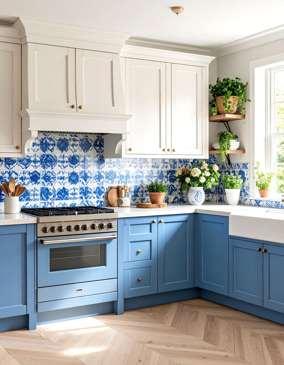 Cashmere Kitchen with Delft Tile Backsplash - 20 Cashmere Kitchen Ideas