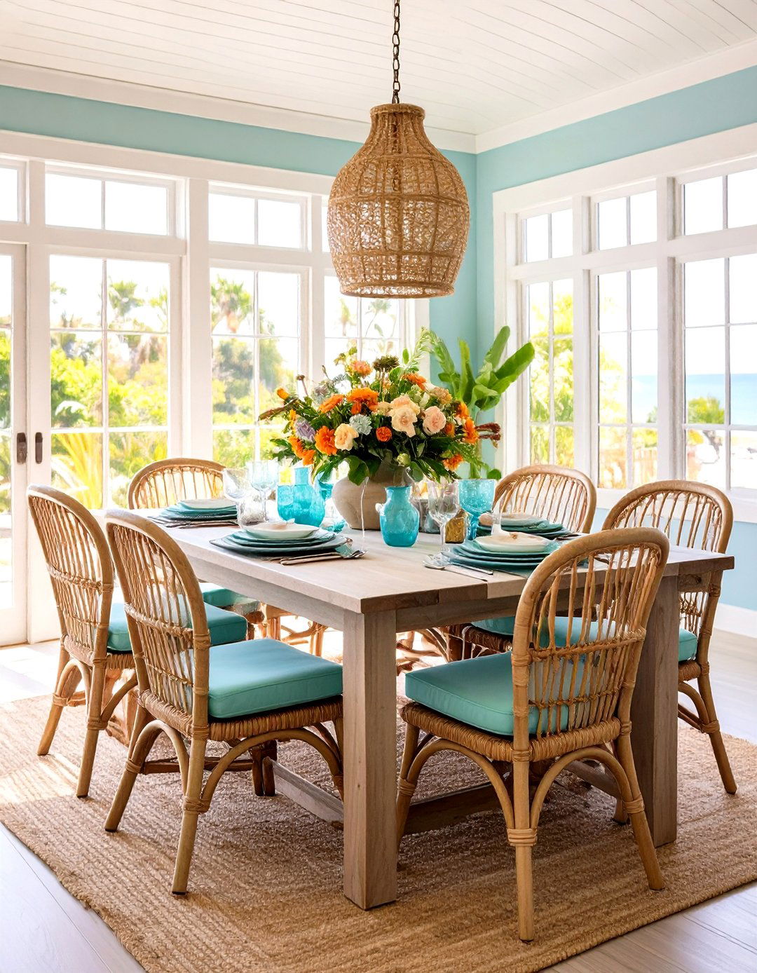 Casual Dining Room Coastal Style with Woven Elements - 20 Casual Dining Room Ideas