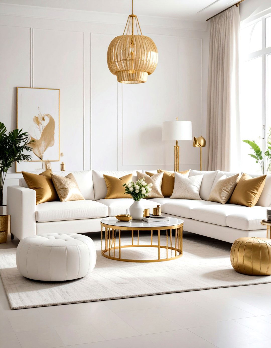 Casual White and Gold Living Room Family Space - 20 White and Gold Living Room Ideas