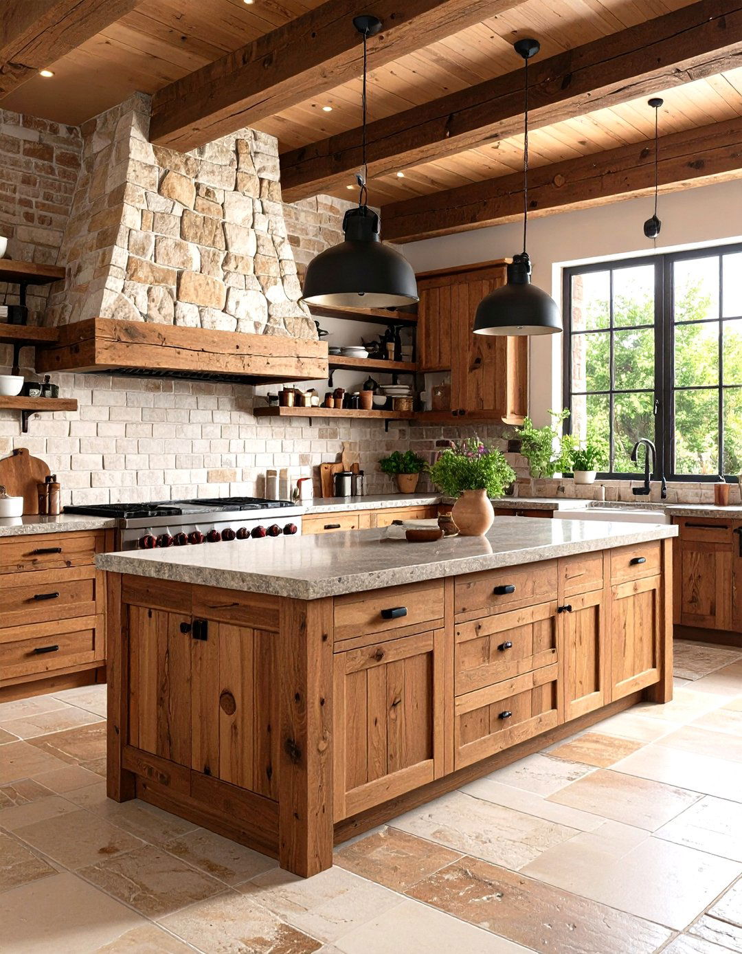 Catalan Spanish Style Kitchen with Stone and Timber Elements - 20 Spanish Style Kitchen Ideas
