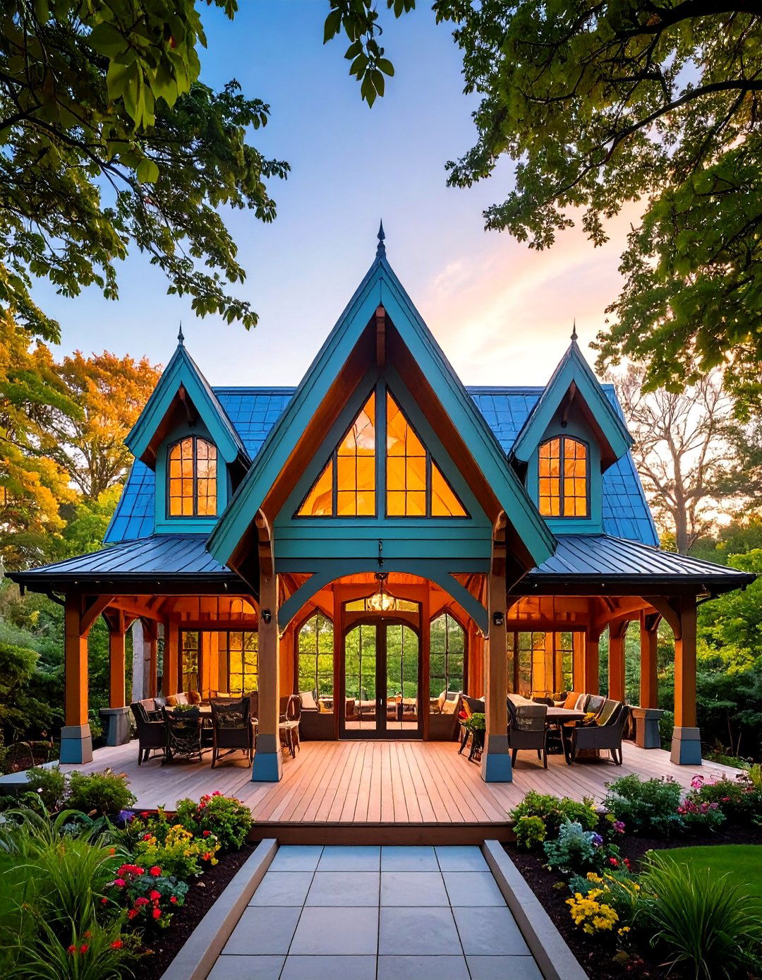 Cathedral Style Double Gable Patio Roof Creates Grand Scale - 20 Gable Patio Roof Design Ideas