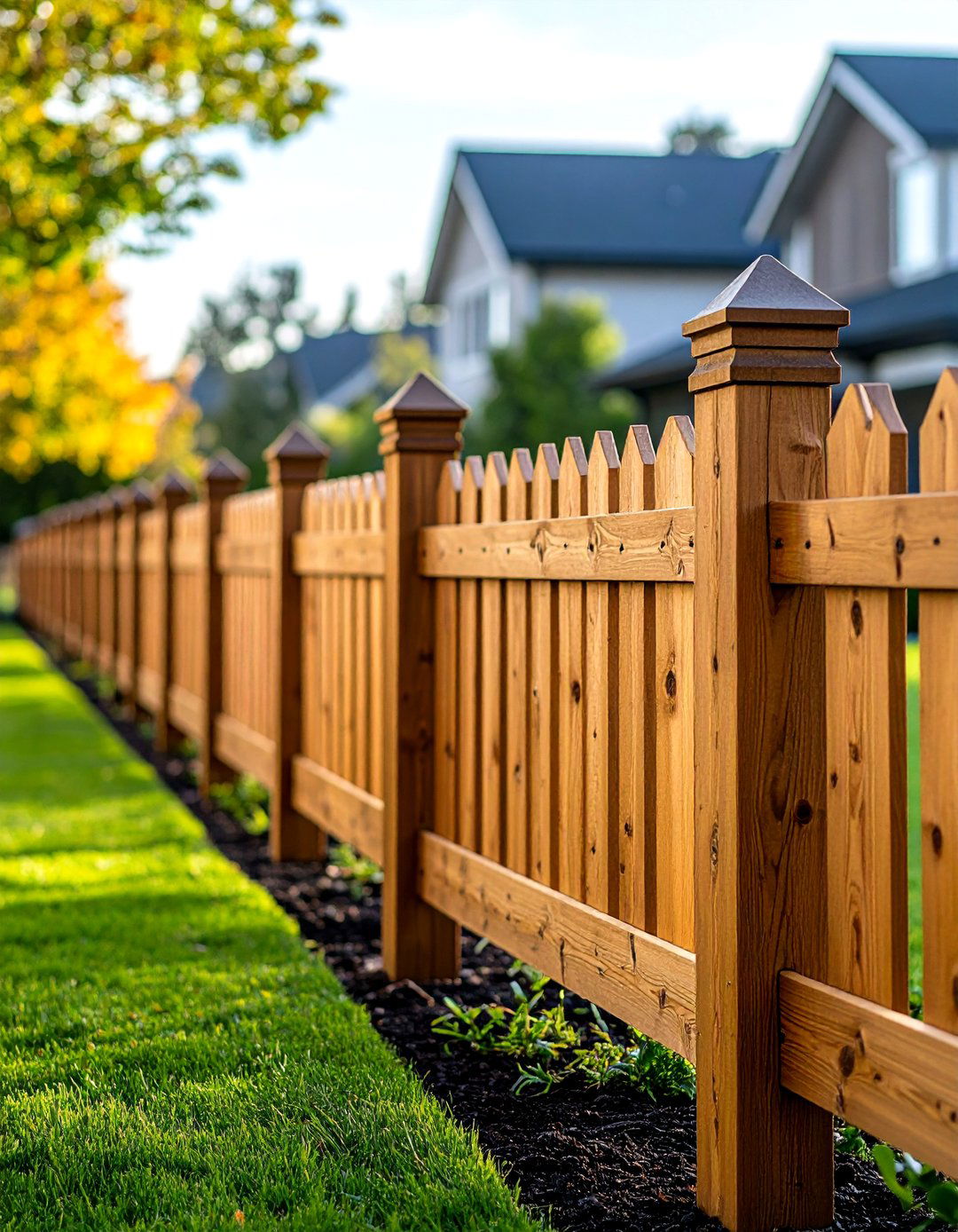 Cedar Fence with Decorative Post Caps - 20 Cedar Fence Ideas