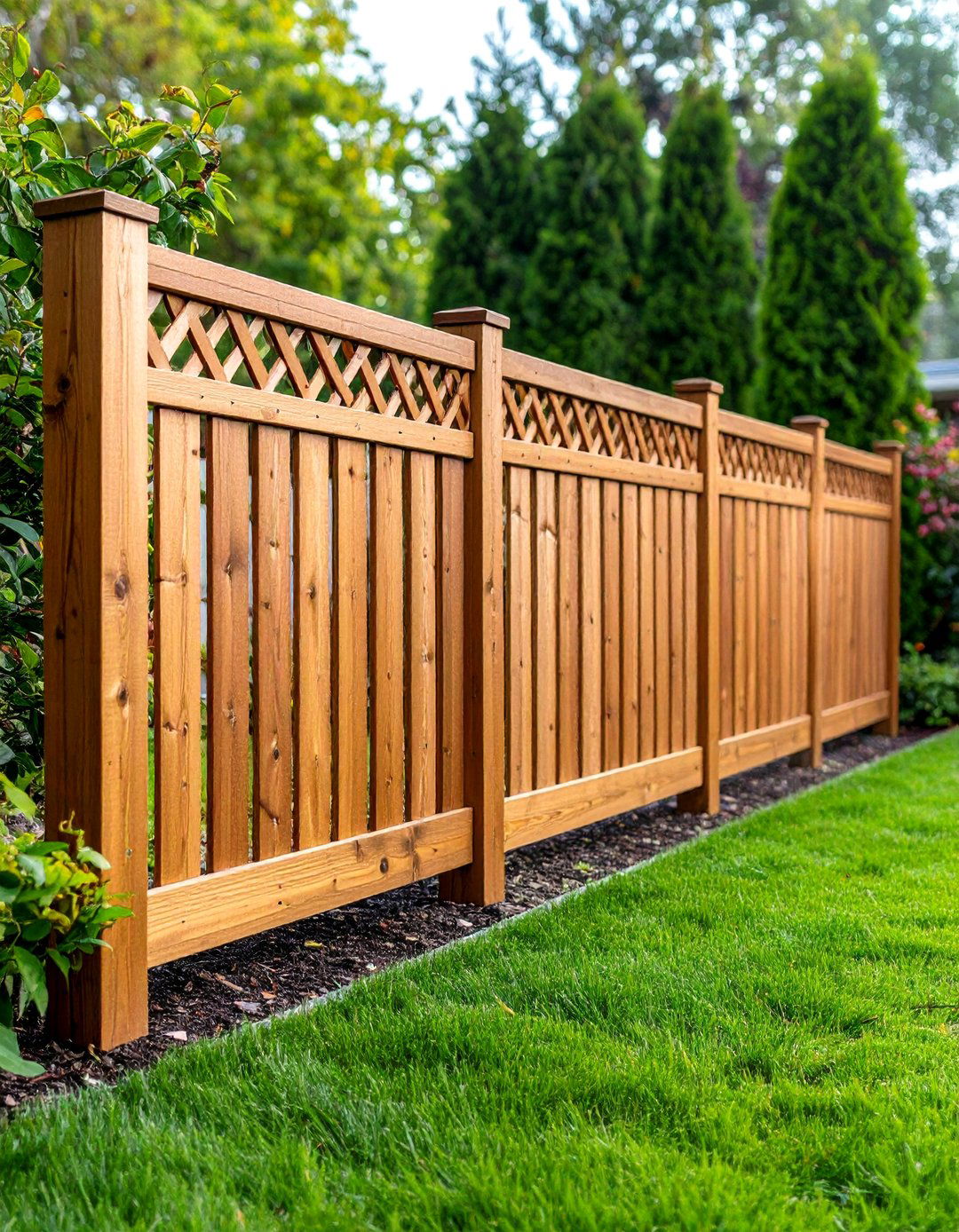 Cedar Fence with Lattice Top Design - 20 Cedar Fence Ideas