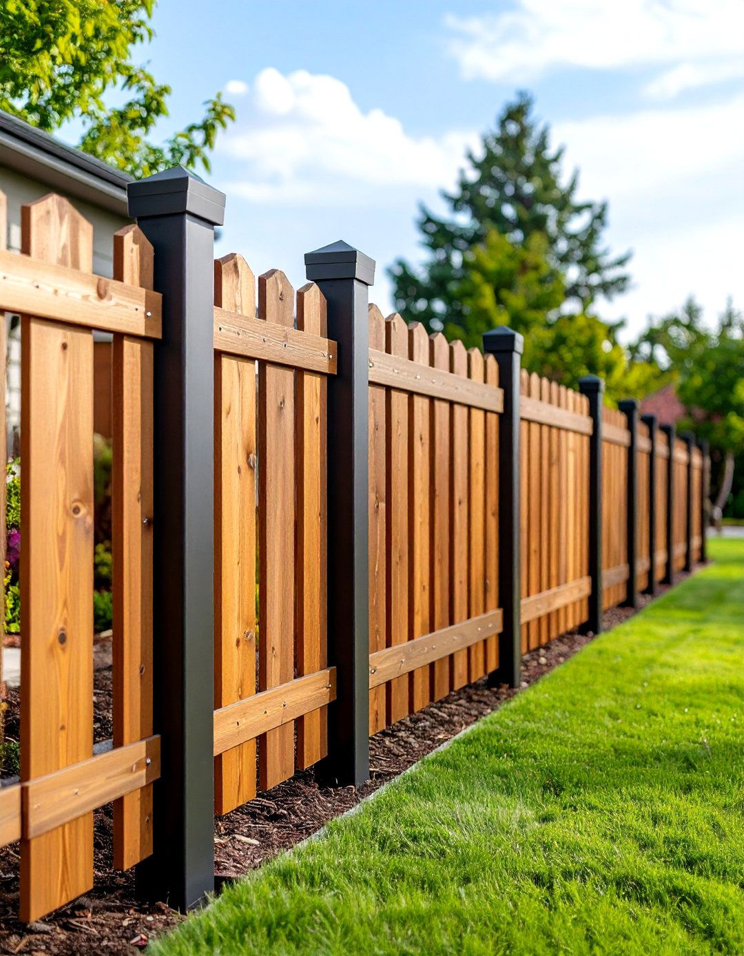 Cedar Fence with Metal Accent Posts - 20 Cedar Fence Ideas
