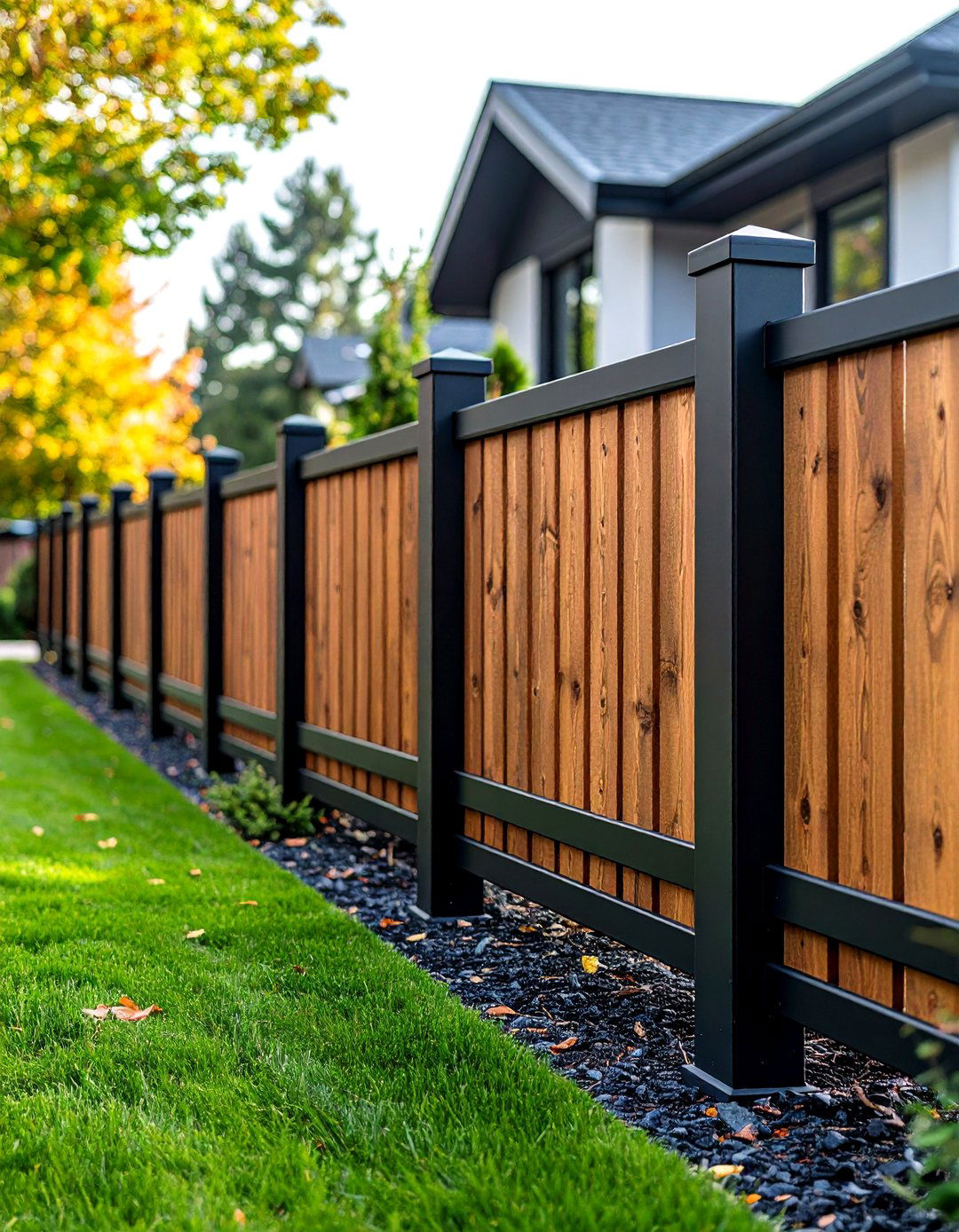 Cedar Fence with Steel Post Combination - 20 Cedar Fence Ideas