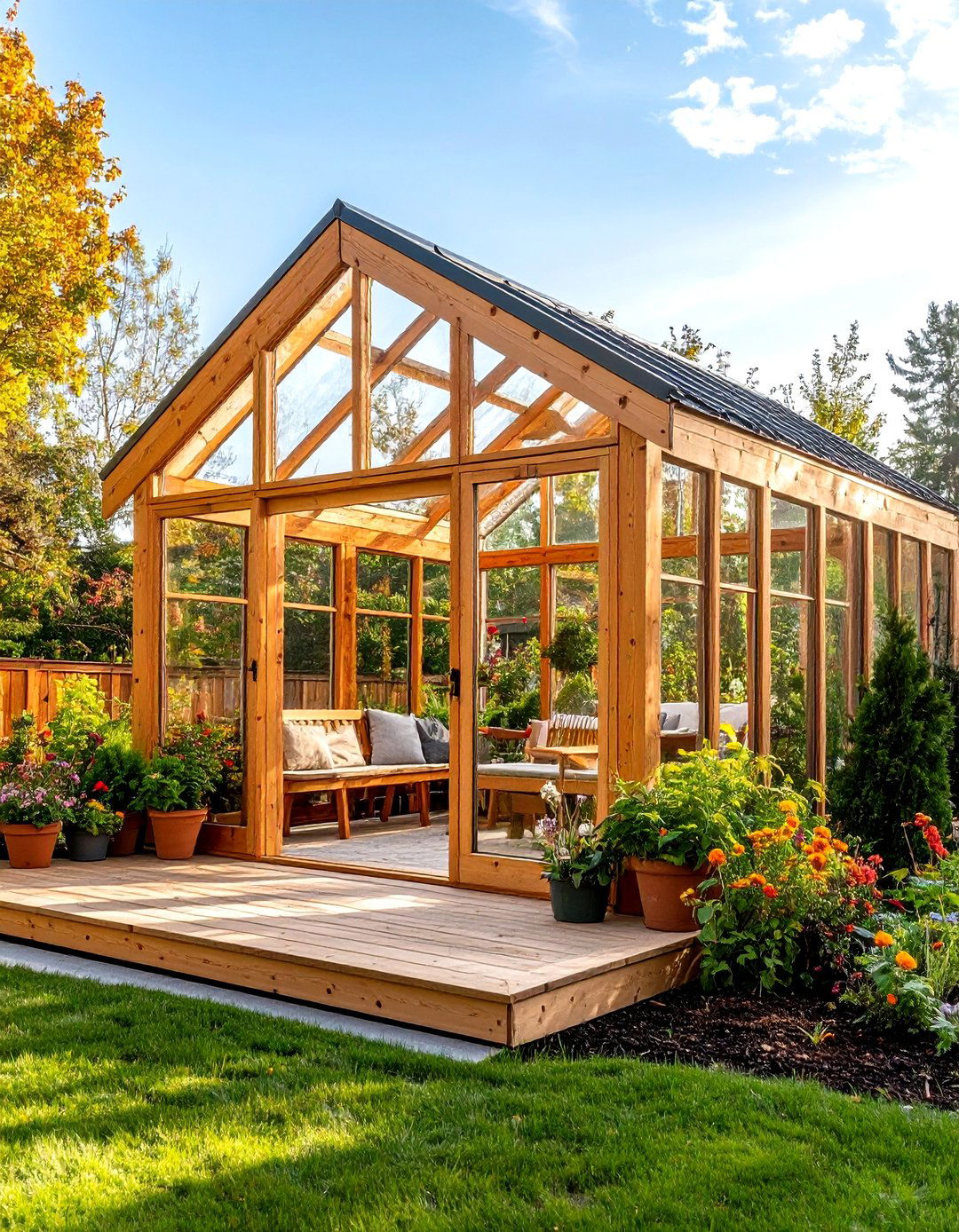 Cedar Framed Porch Greenhouse Haven - 20 Porch Greenhouse Ideas