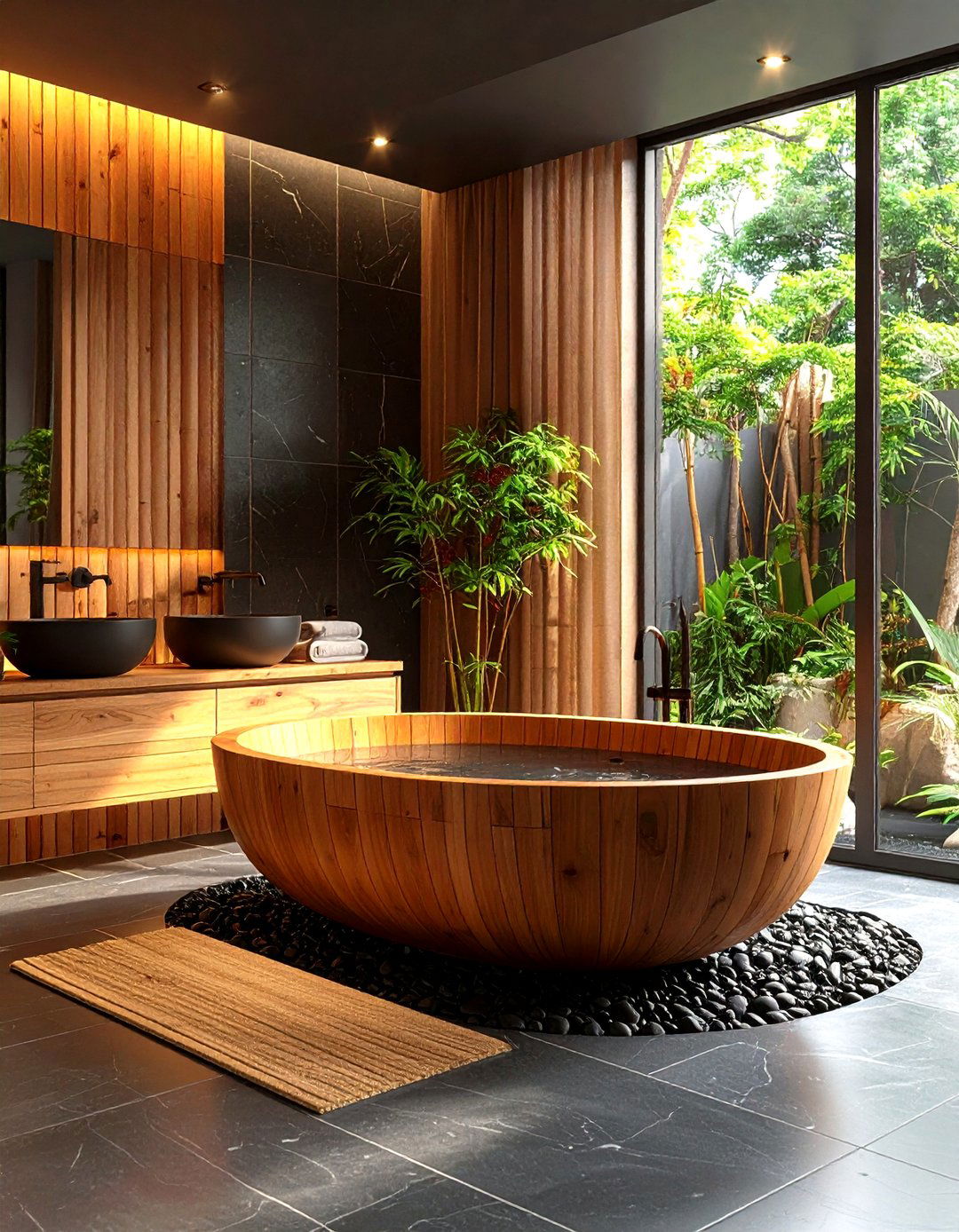 Cedar Japanese Soaking Tub Elevates Ritual - 20 Dark Bathroom Ideas