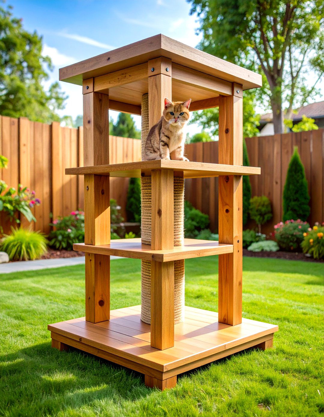 Cedar Multi Level Outdoor Cat Tree Tower - 20 Outdoor Cat Tree Ideas