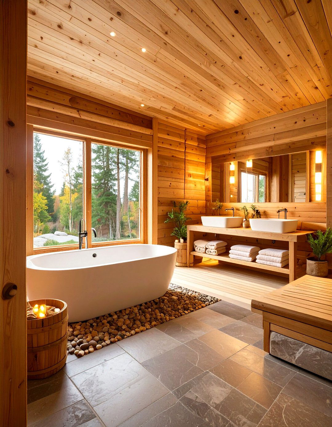 Cedar Sauna Log Cabin Bathroom - 20 Log Cabin Bathroom Ideas