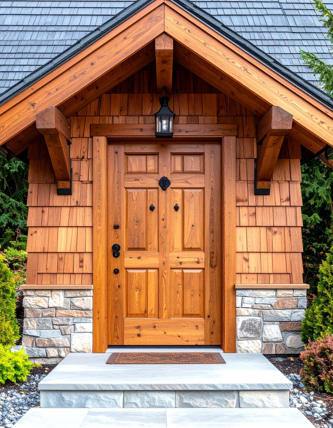 Cedar Shake Rustic Front Door with Natural Finish - 20 Rustic Front Door Ideas