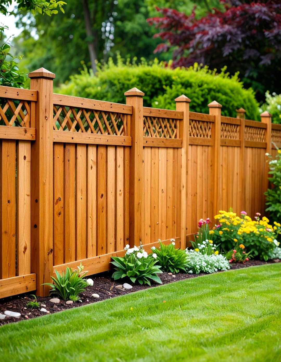Cedar Wood Fence with Lattice Top Configuration - 20 Wood Fence Ideas