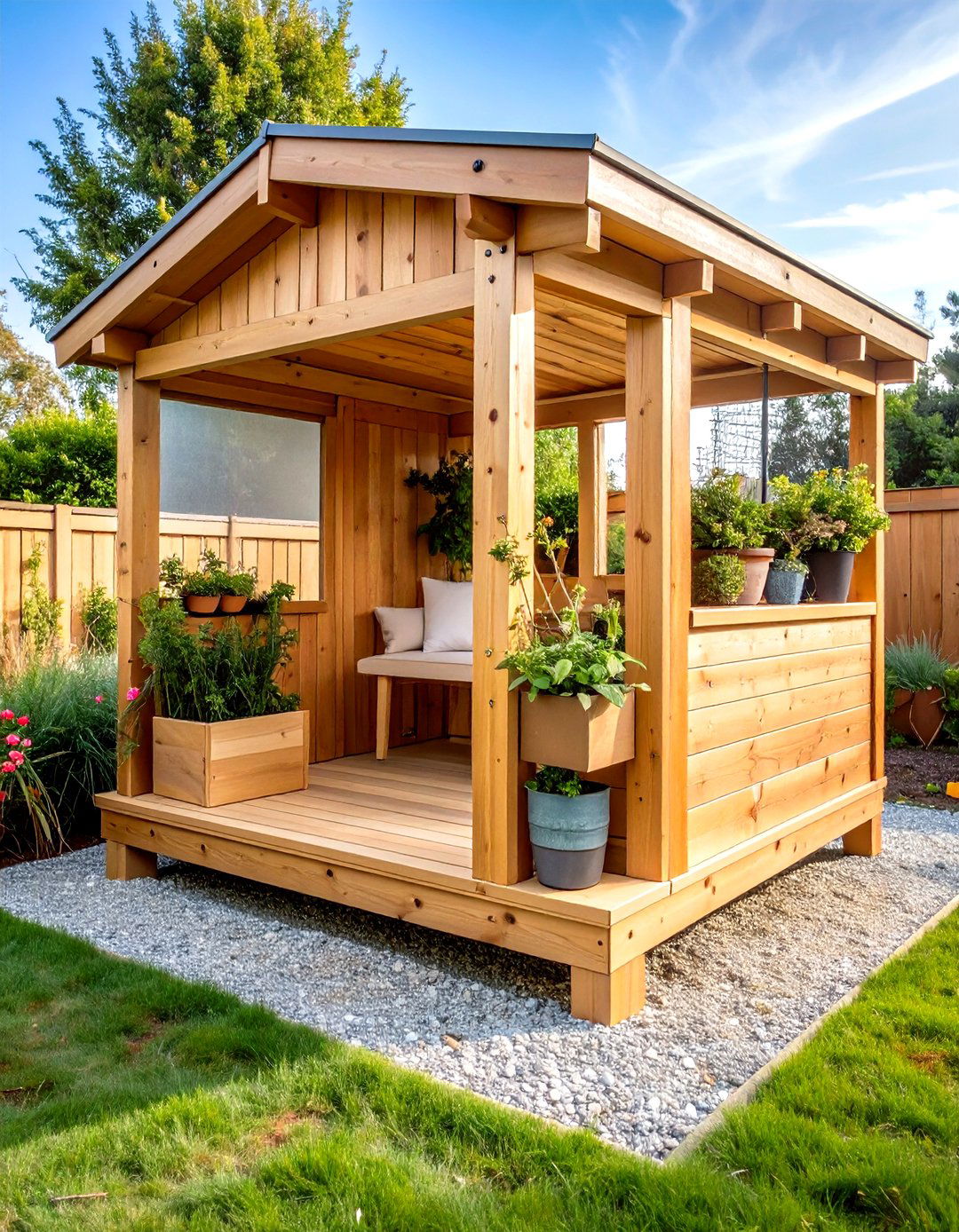 Cedar Wood Rustic Outdoor Catio - 20 Outdoor Catio Ideas