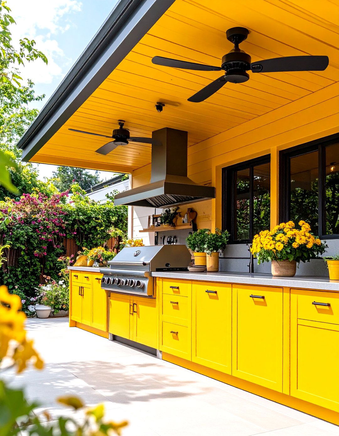 Ceiling Fan Equipped Outdoor Kitchen Roof - 20 Outdoor Kitchen Roof Ideas