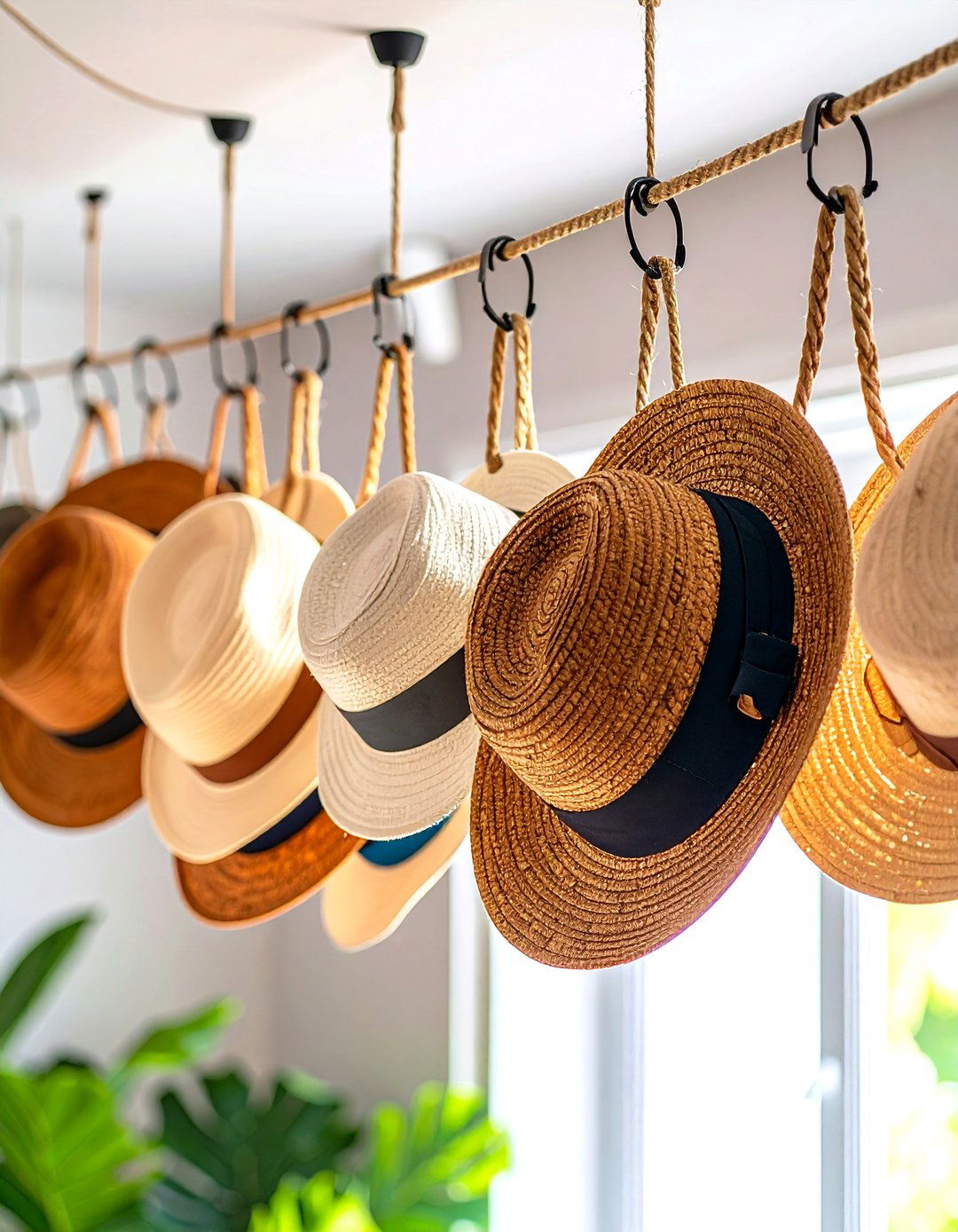 Ceiling Mounted Hanging Line - 20 Hat Storage Ideas