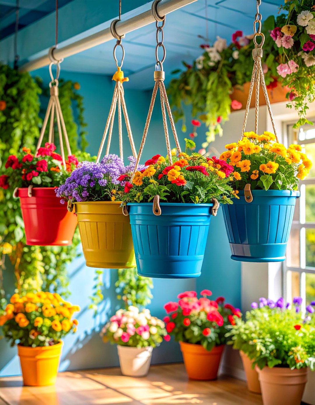 Ceiling Mounted Pulley Bins for Seasonal Supplies - 20 Craft Room Organization Ideas