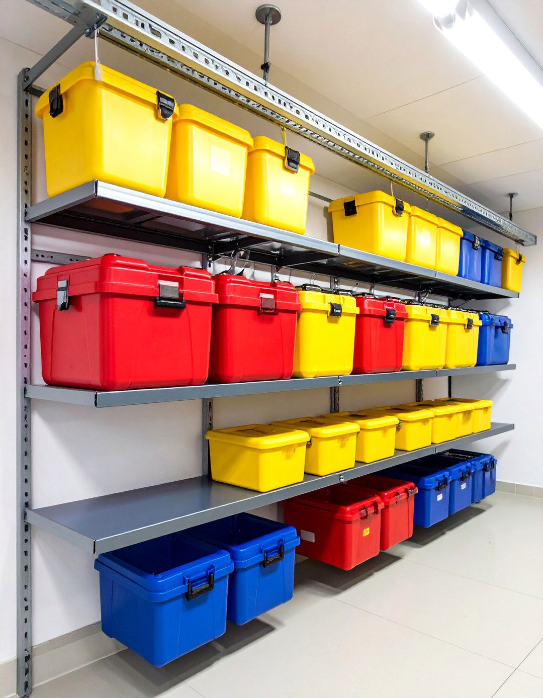 Ceiling Mounted Tote Slides Hide Off Season Shoes - 20 Garage Shoe Storage Ideas