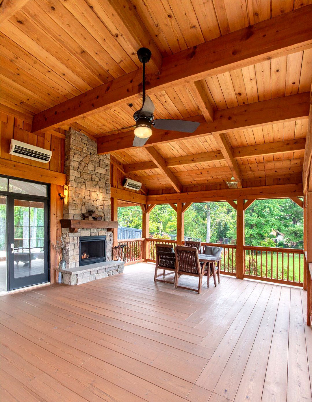 Ceiling Treatments Beams Fans and Heaters - 20 Screened-in Porch With Fireplace Ideas