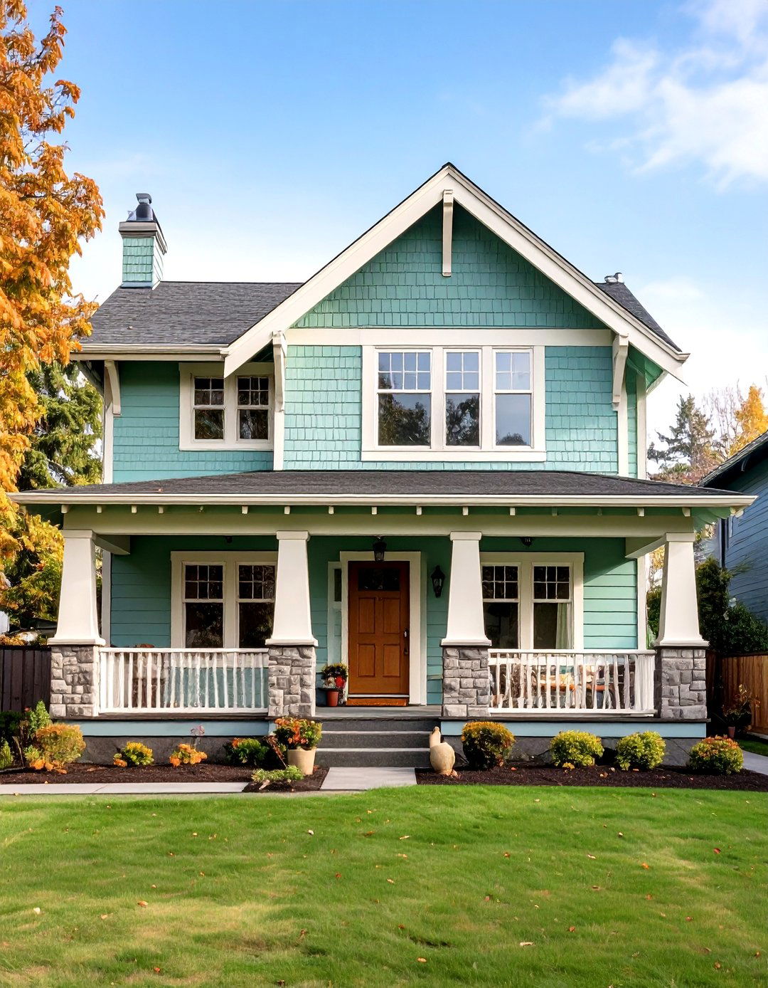 Celadon Craftsman Elegance - 20 Green Exterior House Paint Ideas