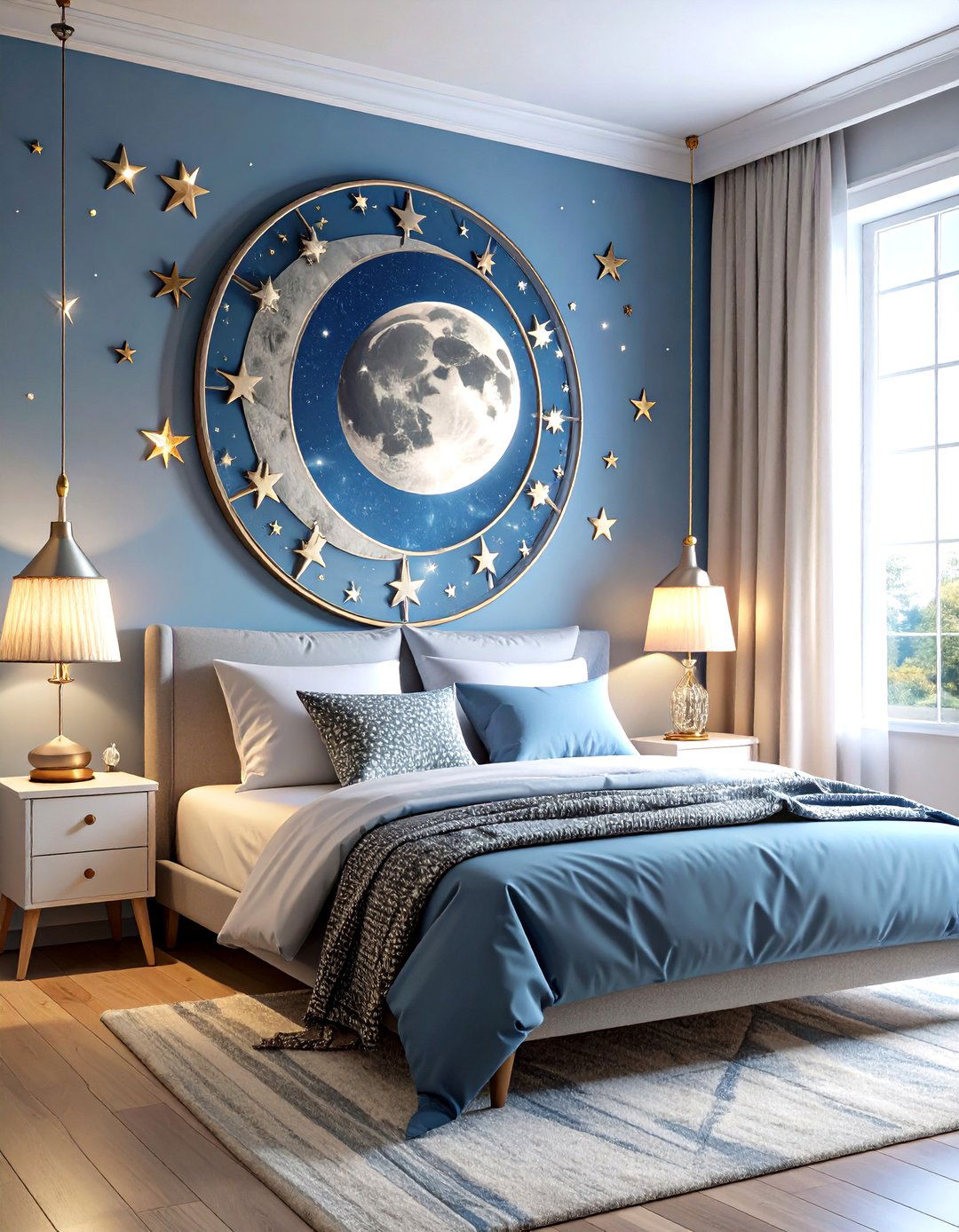 Celestial Mirror Painting with Moon Phases and Stars - 20 Mirror Painting Ideas