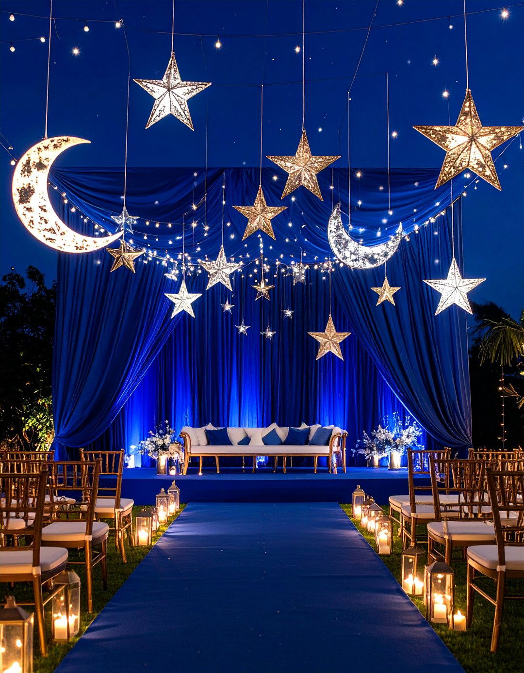 Celestial Wedding Altar with Starry Night Elements - 20 Wedding Altar Ideas