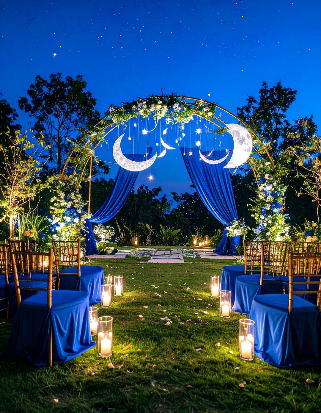 Celestial Wedding Backdrop with Moon and Star Elements - 20 Wedding Backdrop Ideas
